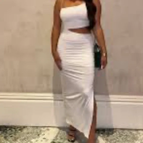 Zara White CUT OUT FITTED ASYMMETRICAL DRESS NWT Size Large - Picture 2 of 6